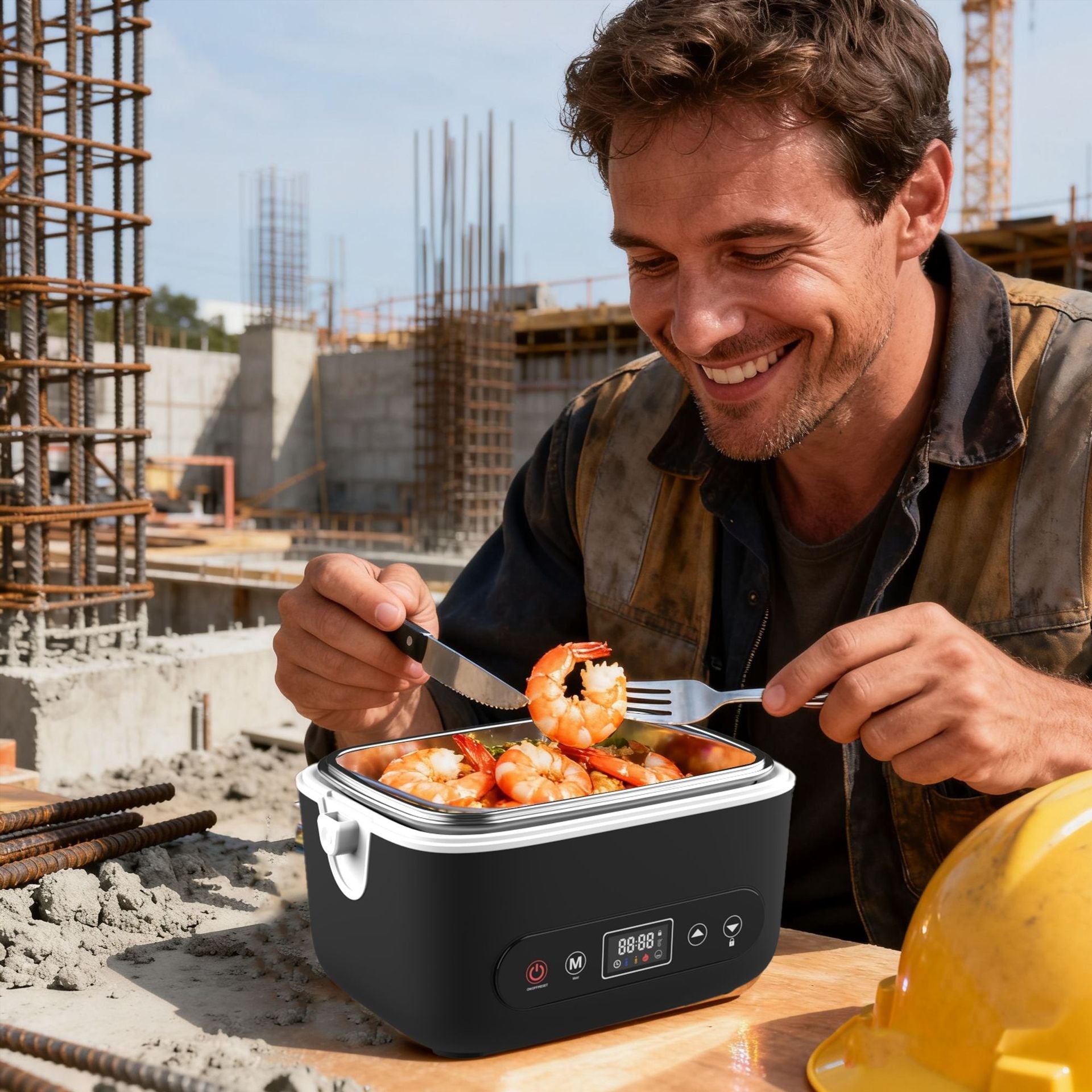 Electric lunch box featuring an insulated design and inner liner compartment, ideal for warming food on-the-go for office and travel use. 0